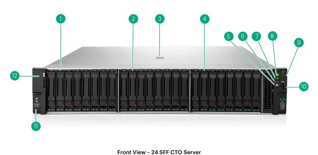 نمای جلوی سرور HPE DL380 Gen12  – مدل CTO با ۲۴ درایو SFF