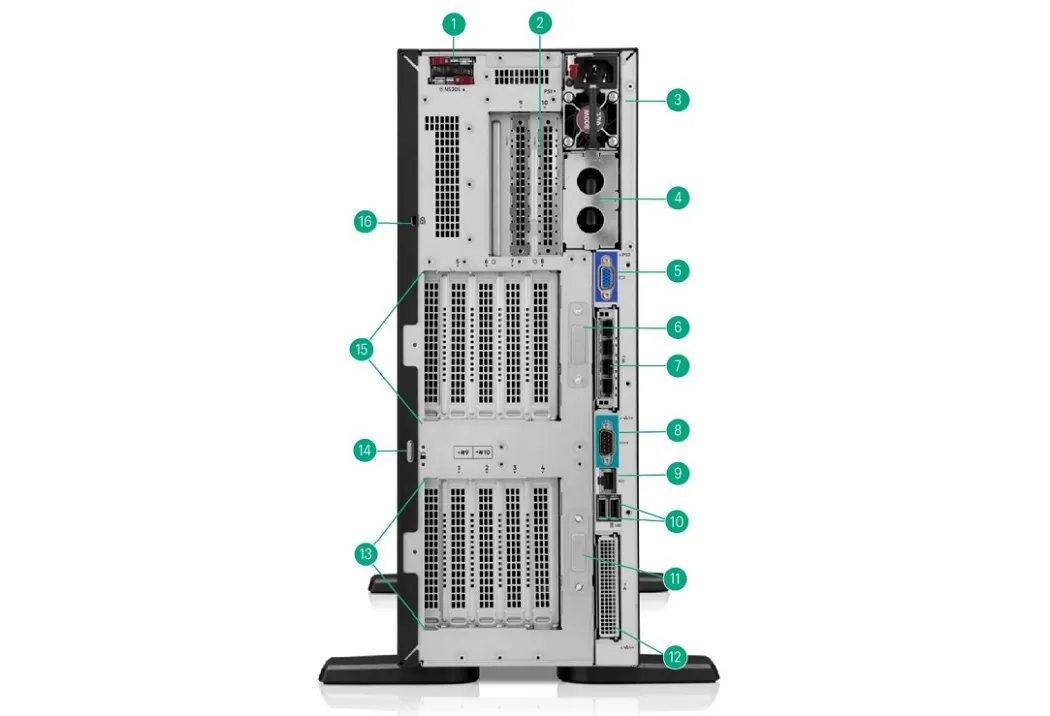نمای پشتی – کنترلر اختیاری NS204i-u و منبع تغذیه HPE Compute Ml350 gen12 Flex Slot RPS