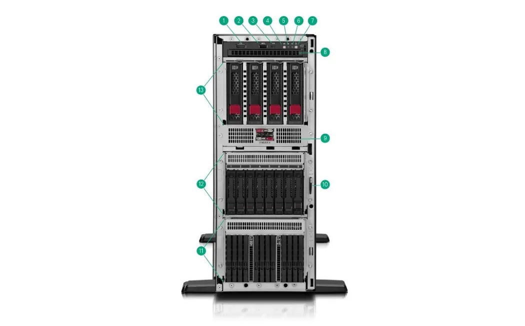 نمای جلویی – شاسی سرور HP ML350 GEN12 COMPUTE با کیت‌های اختیاری ۱۲ درایو EDSFF