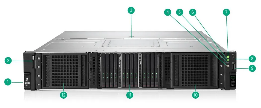 نمای جلویی – شاسی HPE Compute DL340 Gen12 gpu